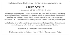 Traueranzeige Streitz 1.12.2021