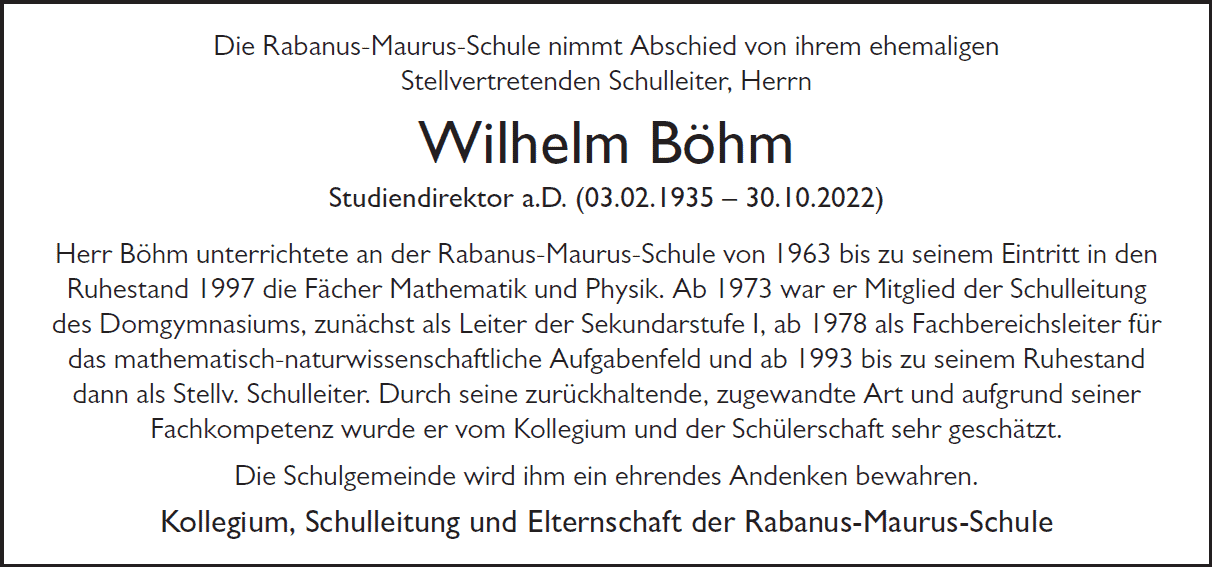 Nachruf Wilhelm Boehm